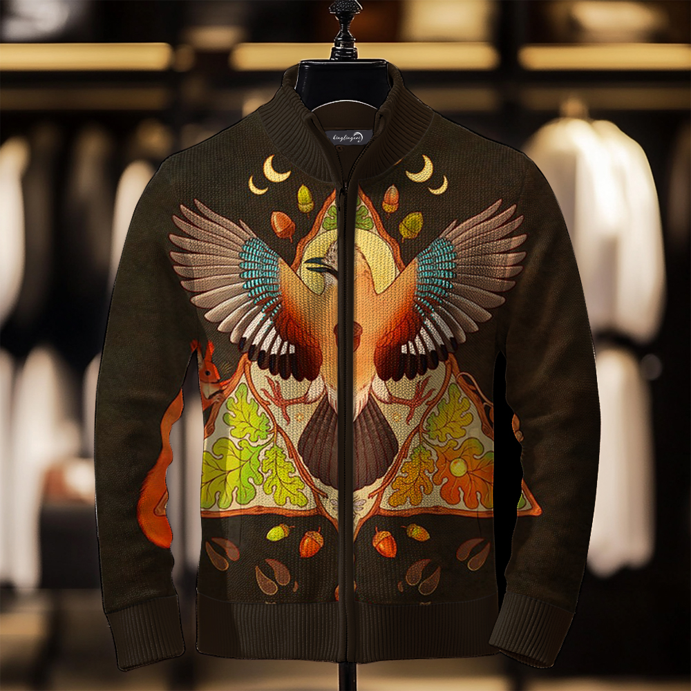 Luxe Men's Fashion Stand Collar Cardigan Sweater Knit Jacket