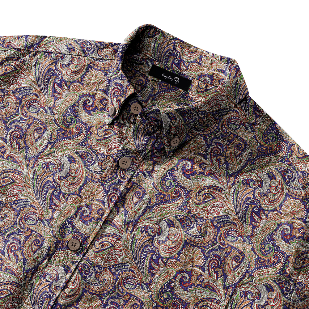 Men's Mid Cotton Button-down Aloha Shirt fashion printed pattern long-sleeved Shirt