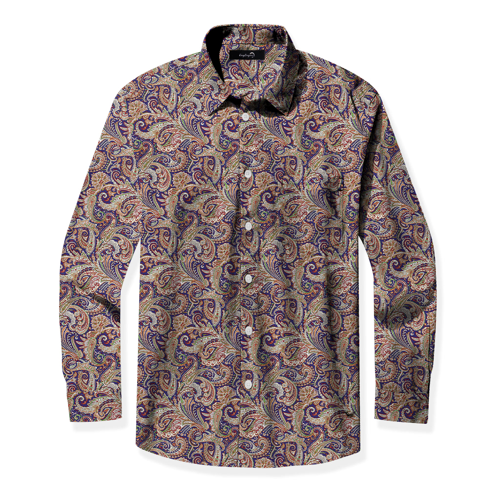Men's Mid Cotton Button-down Aloha Shirt fashion printed pattern long-sleeved Shirt