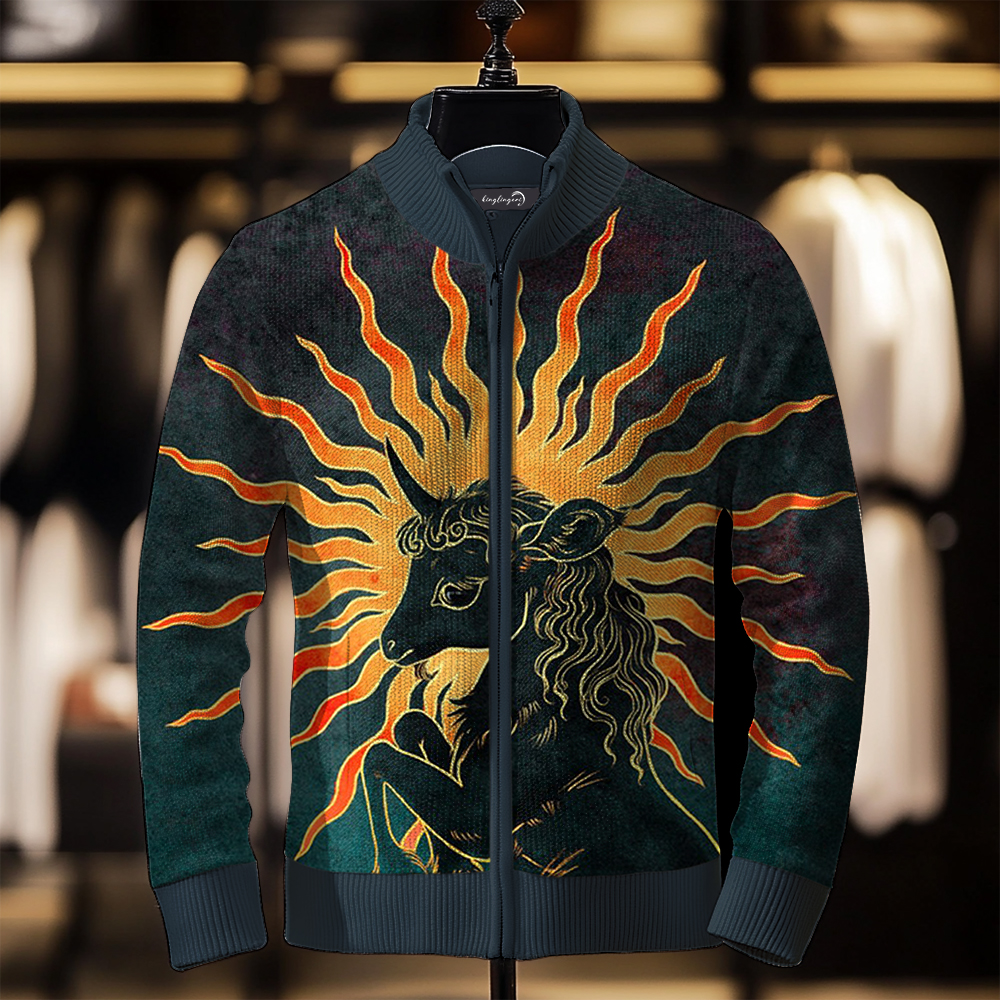 Luxe Men's Fashion Stand Collar Cardigan Sweater Knit Jacket