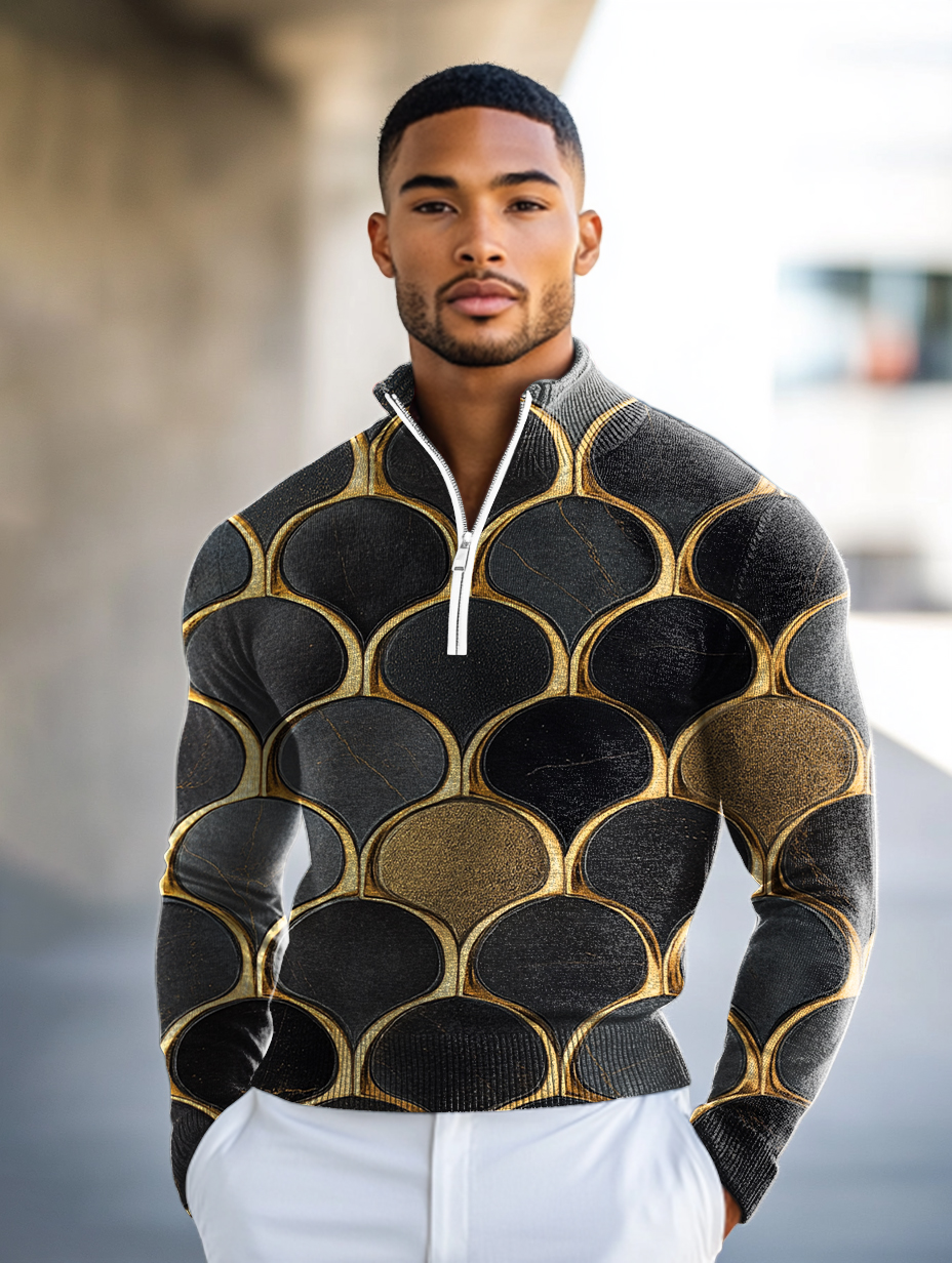 Luxe Men's Fashion Stand Collar Cardigan Sweater Knit Jacket