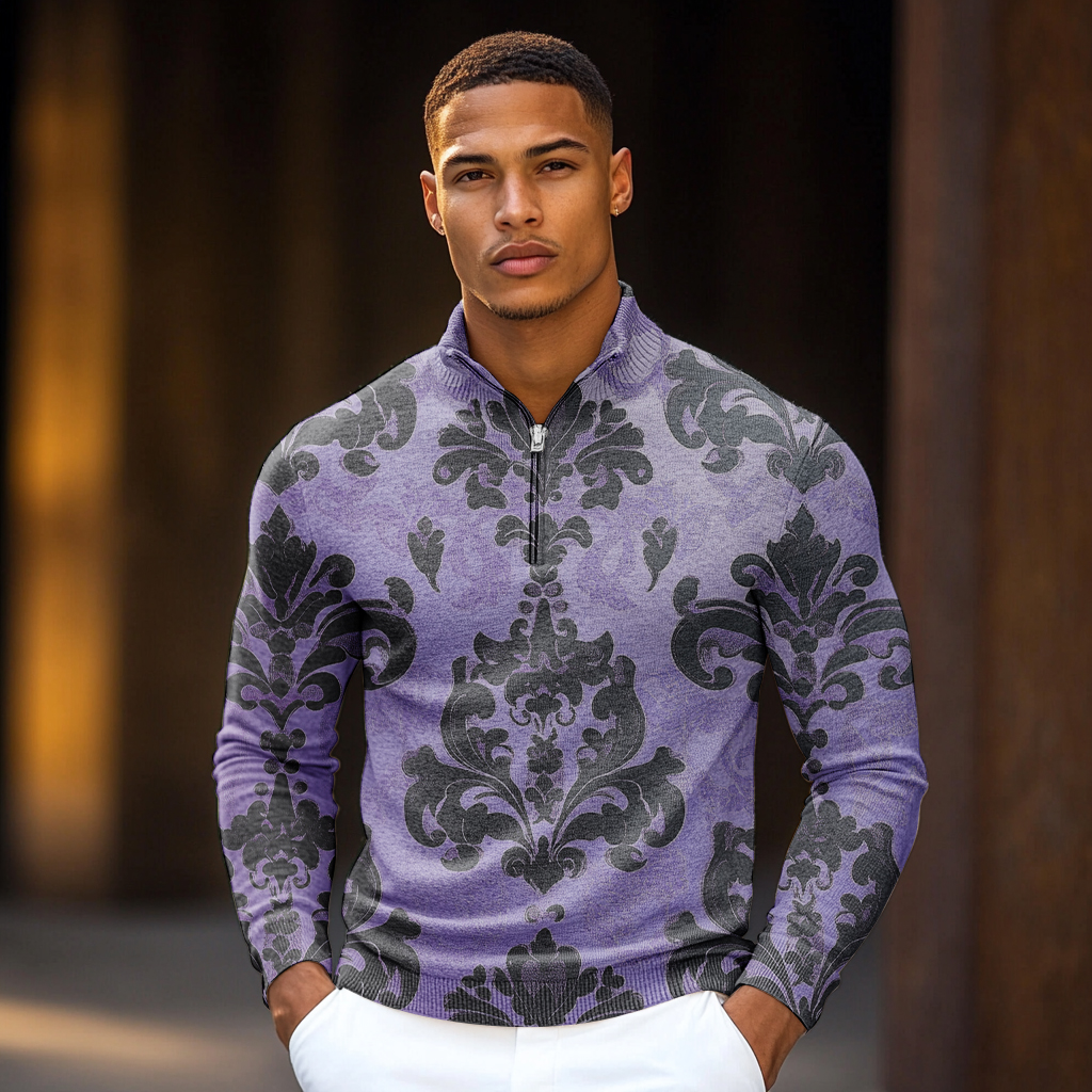 Luxe Men's Fashion Stand Collar Cardigan Sweater Knit Jacket