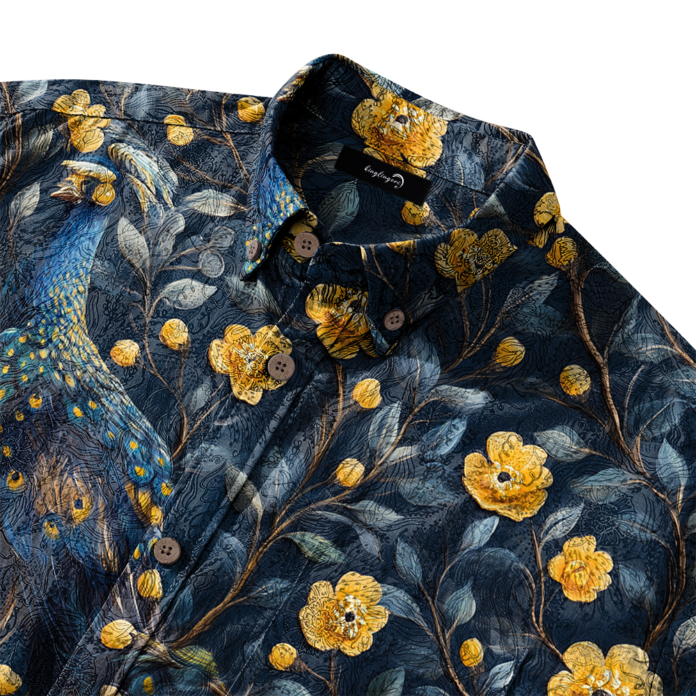 Men's Mid Cotton Button-down Aloha Shirt fashion printed pattern long-sleeved Shirt