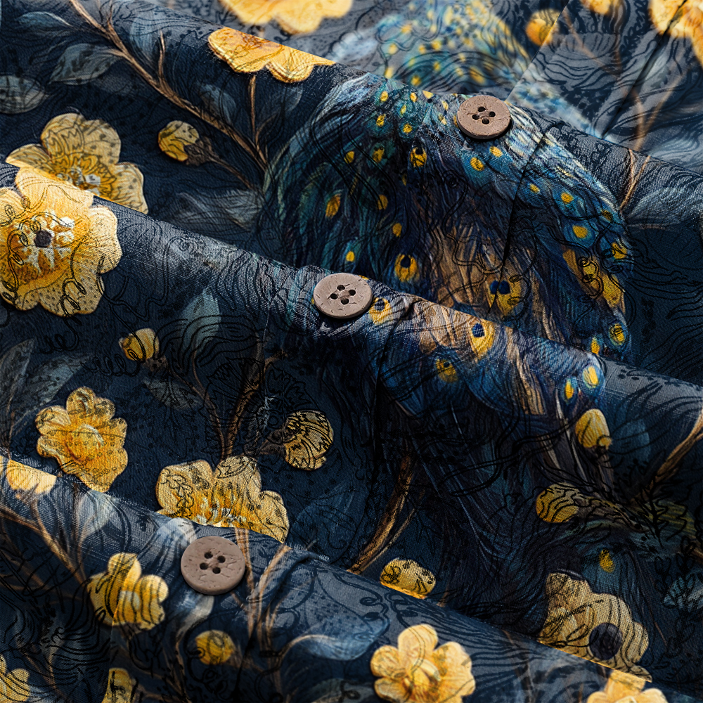 Men's Mid Cotton Button-down Aloha Shirt fashion printed pattern long-sleeved Shirt