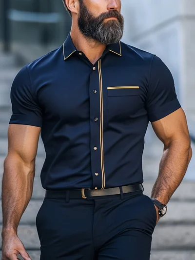 Men's Satin Luxe Short Sleeve Button-Down Soft High Elasticity Short Sleeve Breathable Shirt