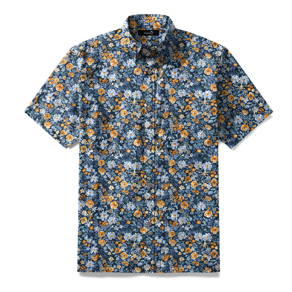 100% Cotton Soft High Elasticity Casual Tropical Print Short Sleeve Breathable Shirt