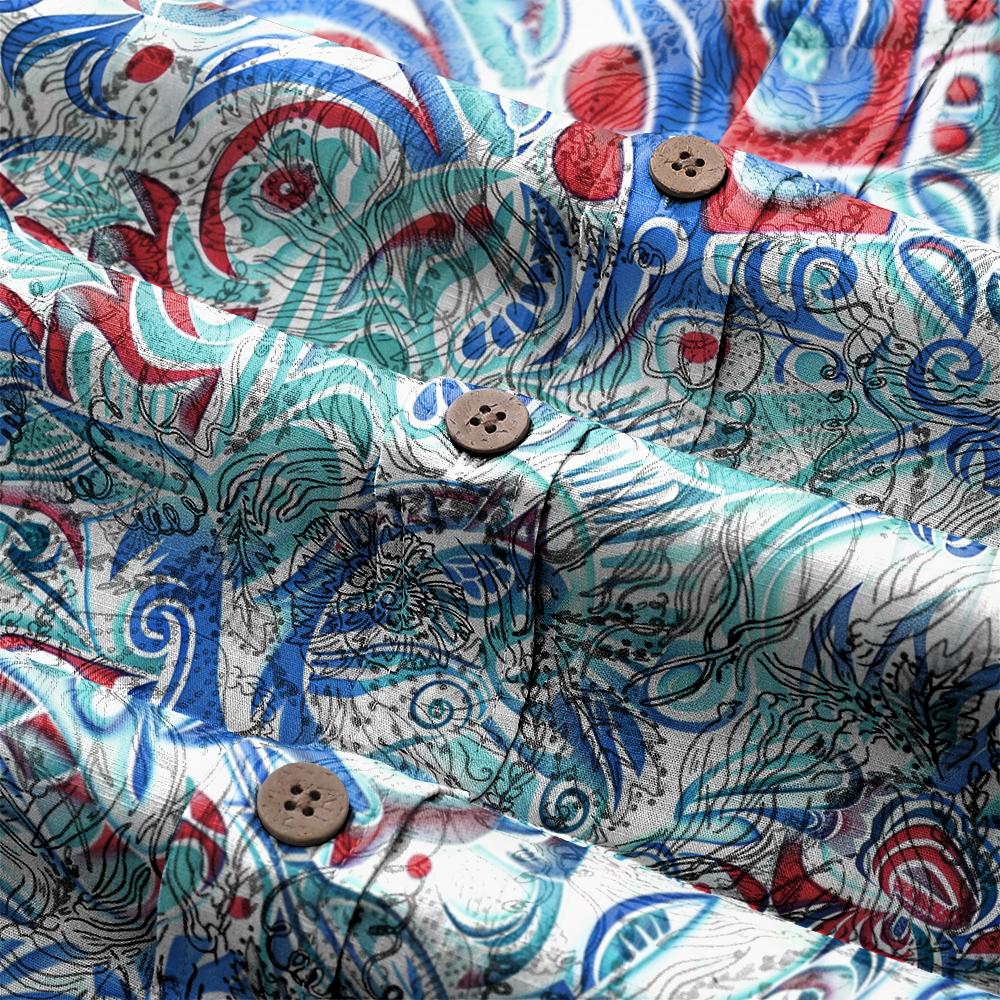 100% Cotton High elasticity Casual Tropical print Men's Holiday Breathable Hawaiian Shirt