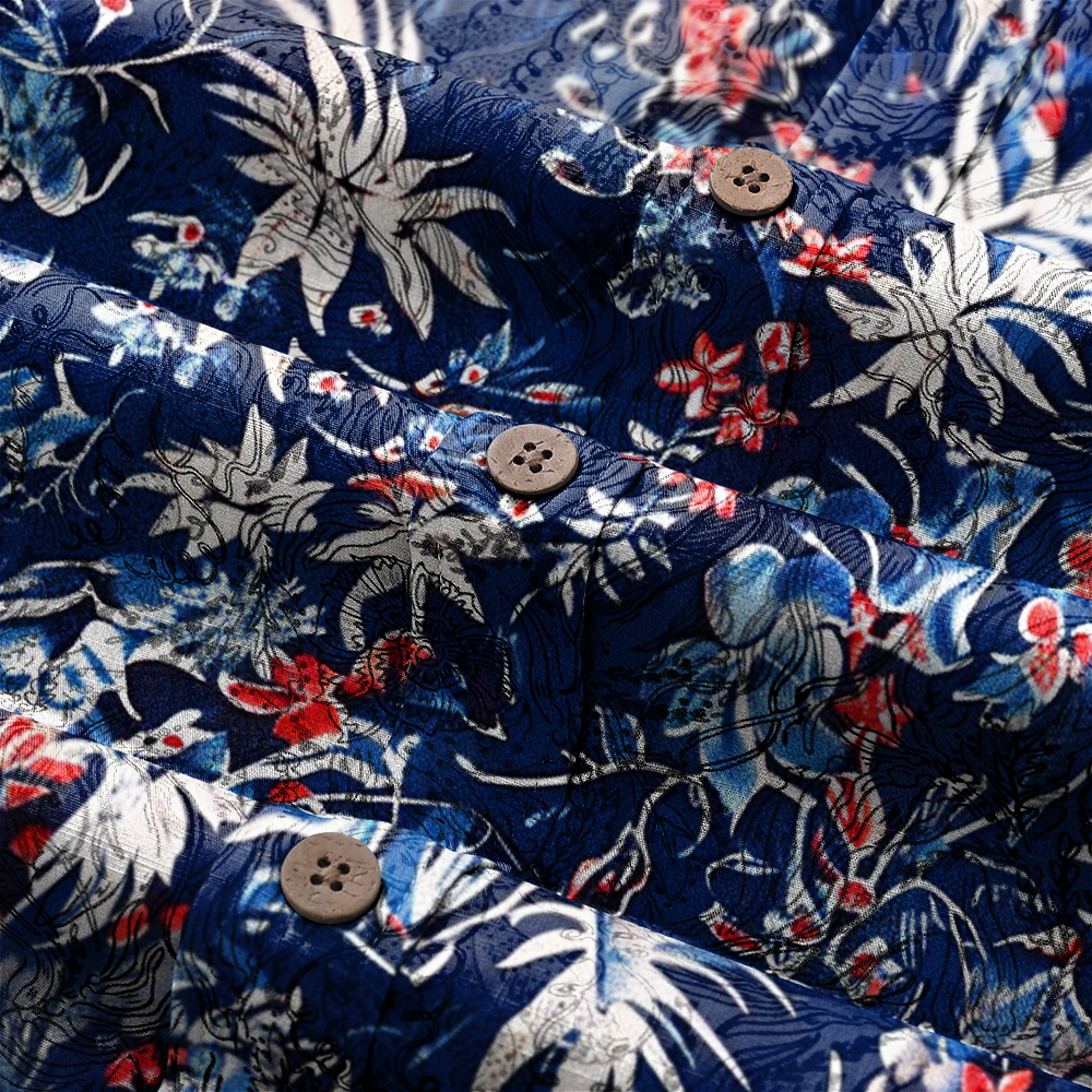 100% Cotton High elasticity Casual Tropical print Men's Holiday Breathable Hawaiian Shirt