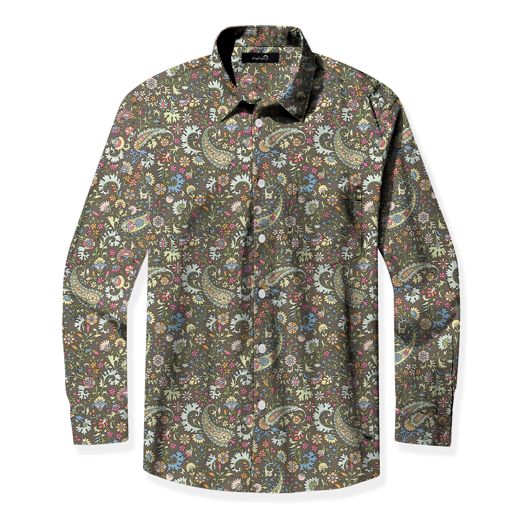 Men's Mid Cotton Button-down Aloha Shirt fashion printed pattern long-sleeved Shirt
