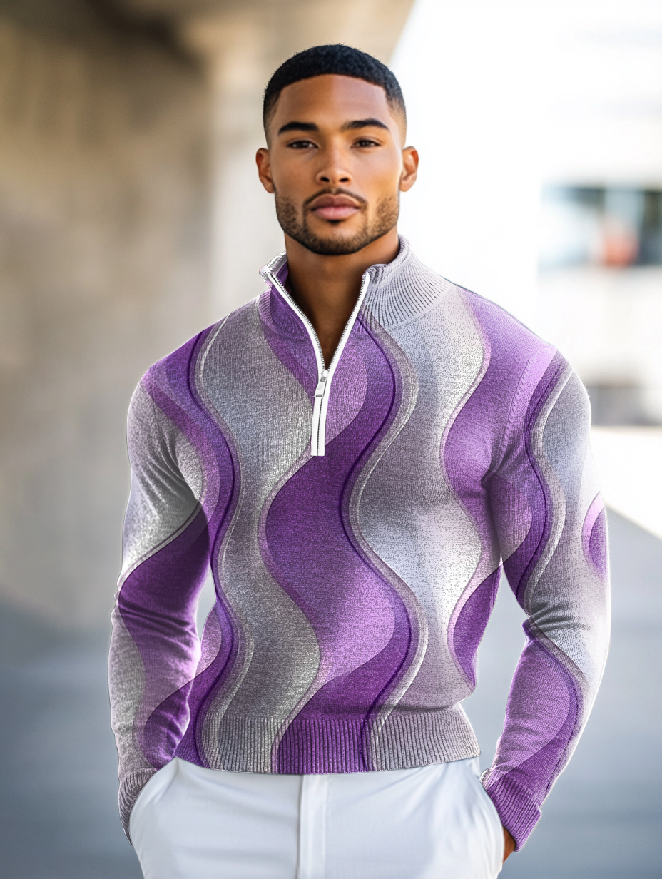 Luxe Men's Fashion Stand Collar Cardigan Sweater Knit Jacket