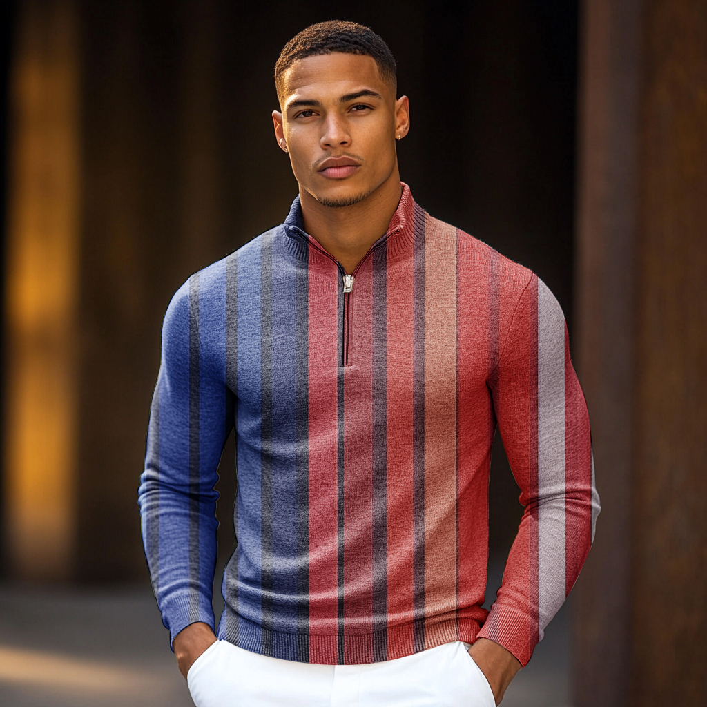 Luxe Men's Fashion Stand Collar Cardigan Sweater Knit Jacket