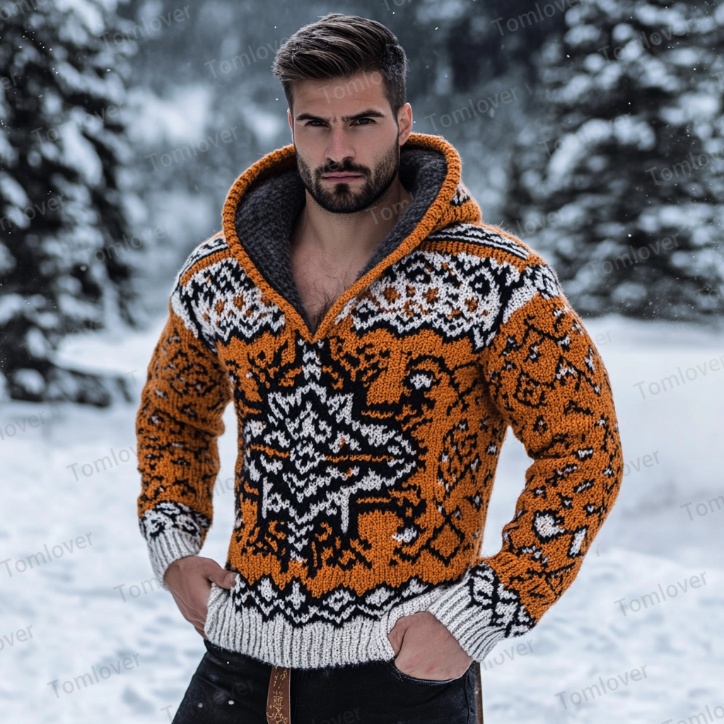 Men's Viking Wolf Inspired Celtic Chunky Hooded Sweater