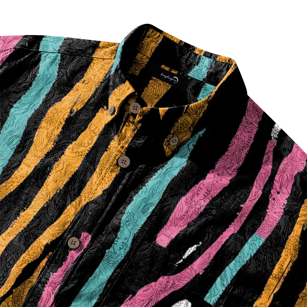 100% Cotton Soft High Elasticity Casual Tropical Print Short Sleeve Breathable Shirt