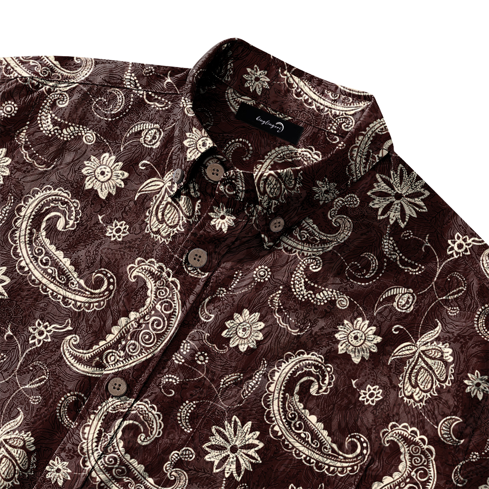 100% Cotton Soft High Elasticity Casual Tropical Print Short Sleeve Breathable Shirt