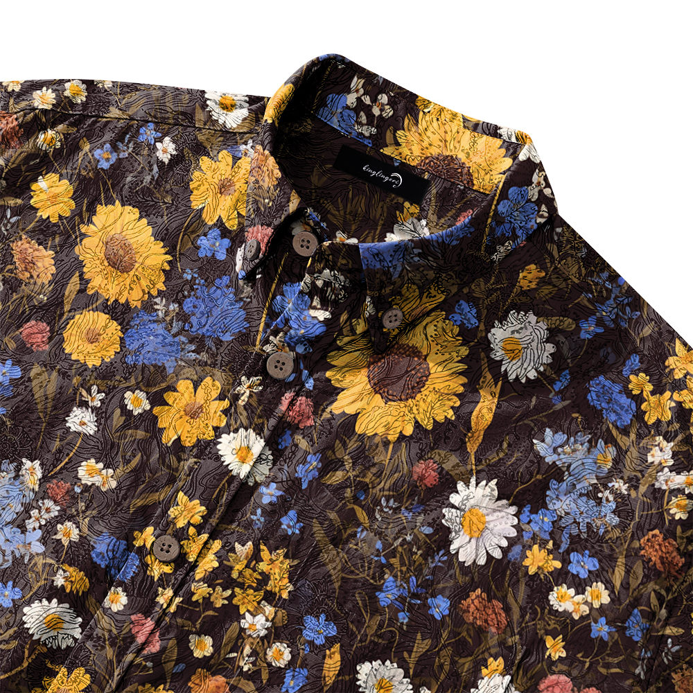 100% Cotton Soft High Elasticity Casual Tropical Print Short Sleeve Breathable Shirt