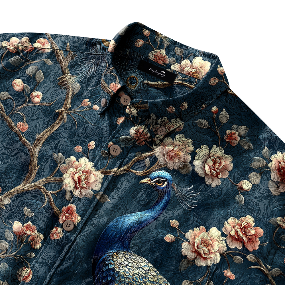 Men's Mid Cotton Button-down Aloha Shirt fashion printed pattern long-sleeved Shirt