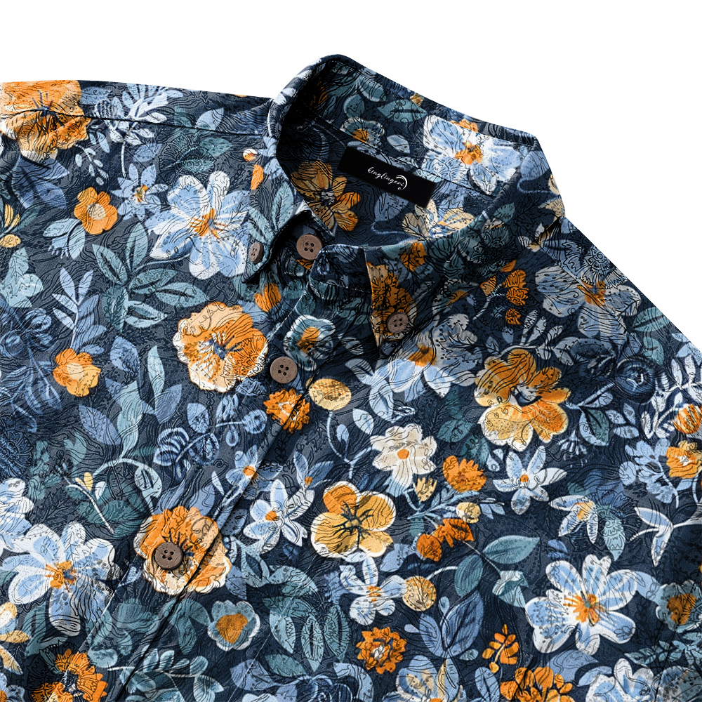 100% Cotton Soft High Elasticity Casual Tropical Print Short Sleeve Breathable Shirt