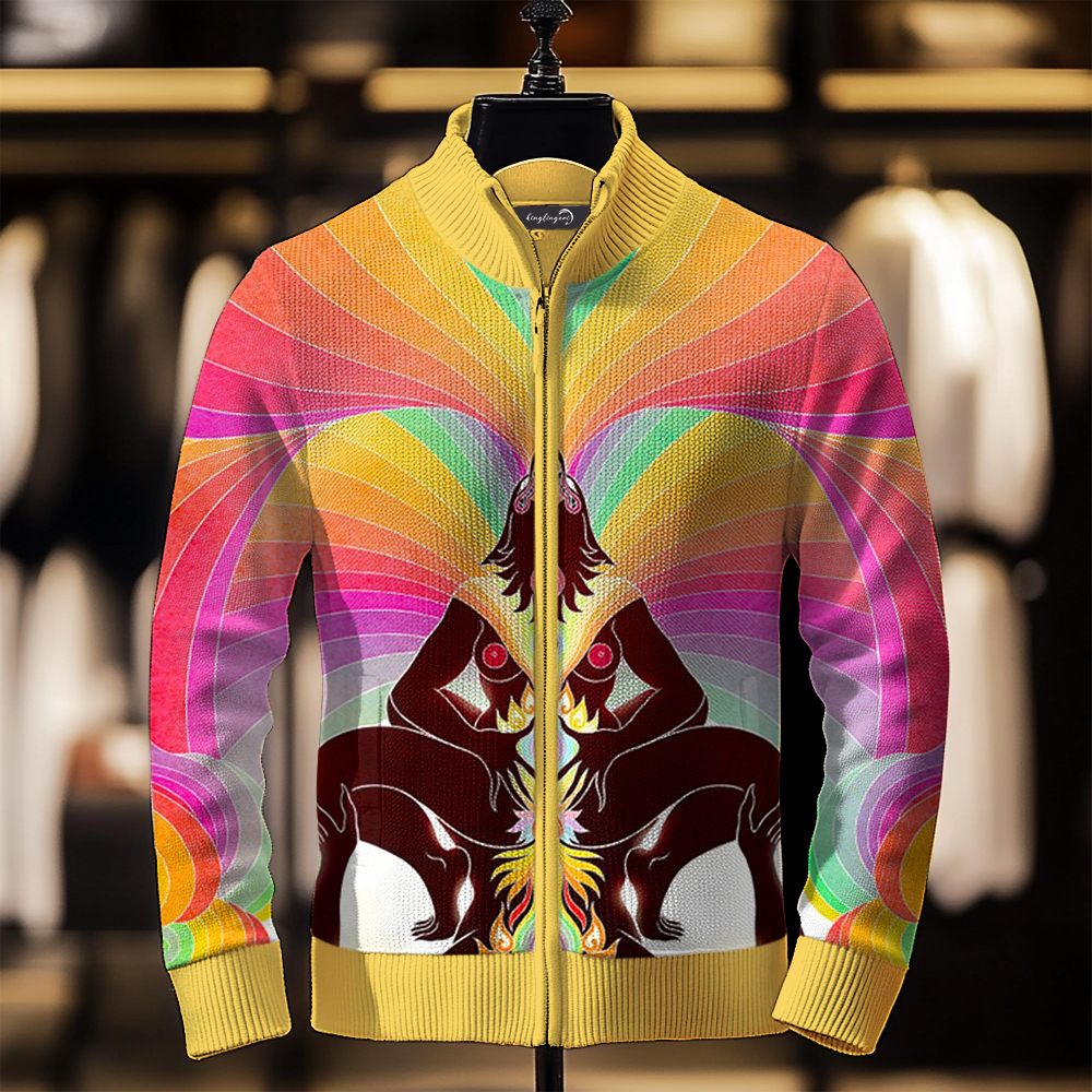 Luxe Men's Fashion Stand Collar Cardigan Sweater Knit Jacket