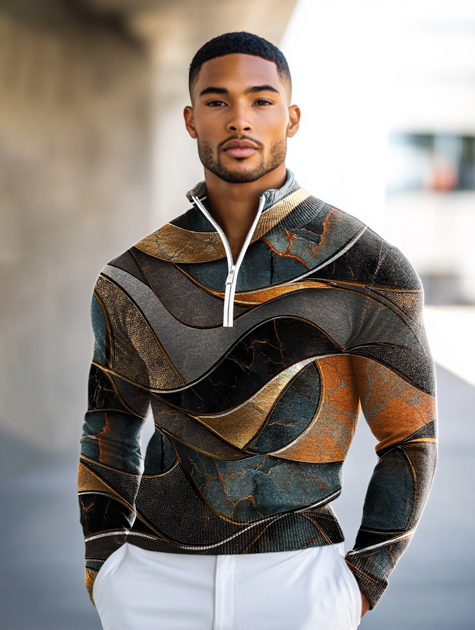 Luxe Men's Fashion Stand Collar Cardigan Sweater Knit Jacket