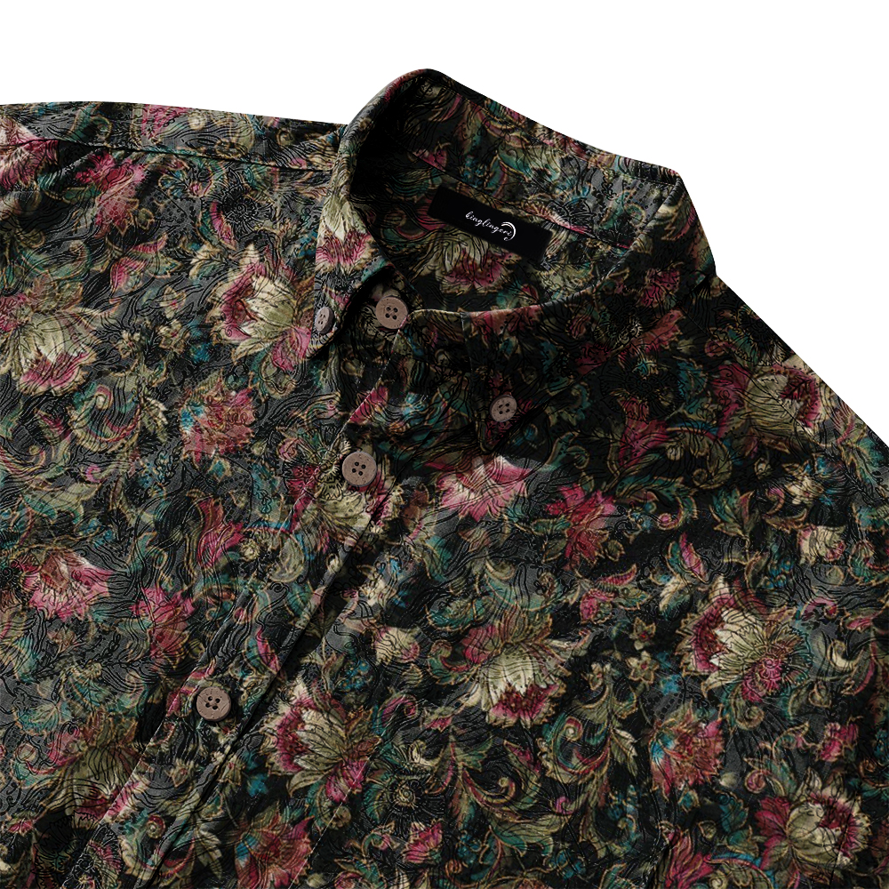 Men's Mid Cotton Button-down Aloha Shirt fashion printed pattern long-sleeved Shirt