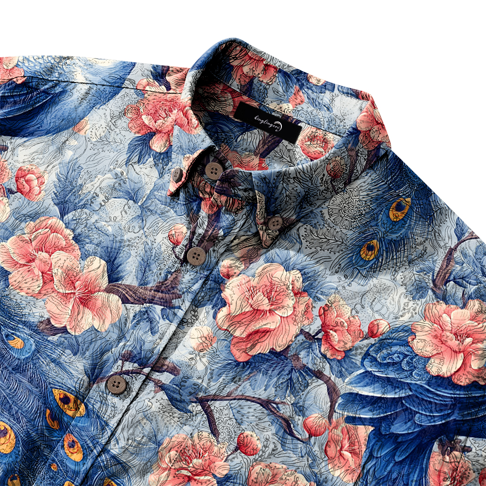 Men's Mid Cotton Button-down Aloha Shirt fashion printed pattern long-sleeved Shirt