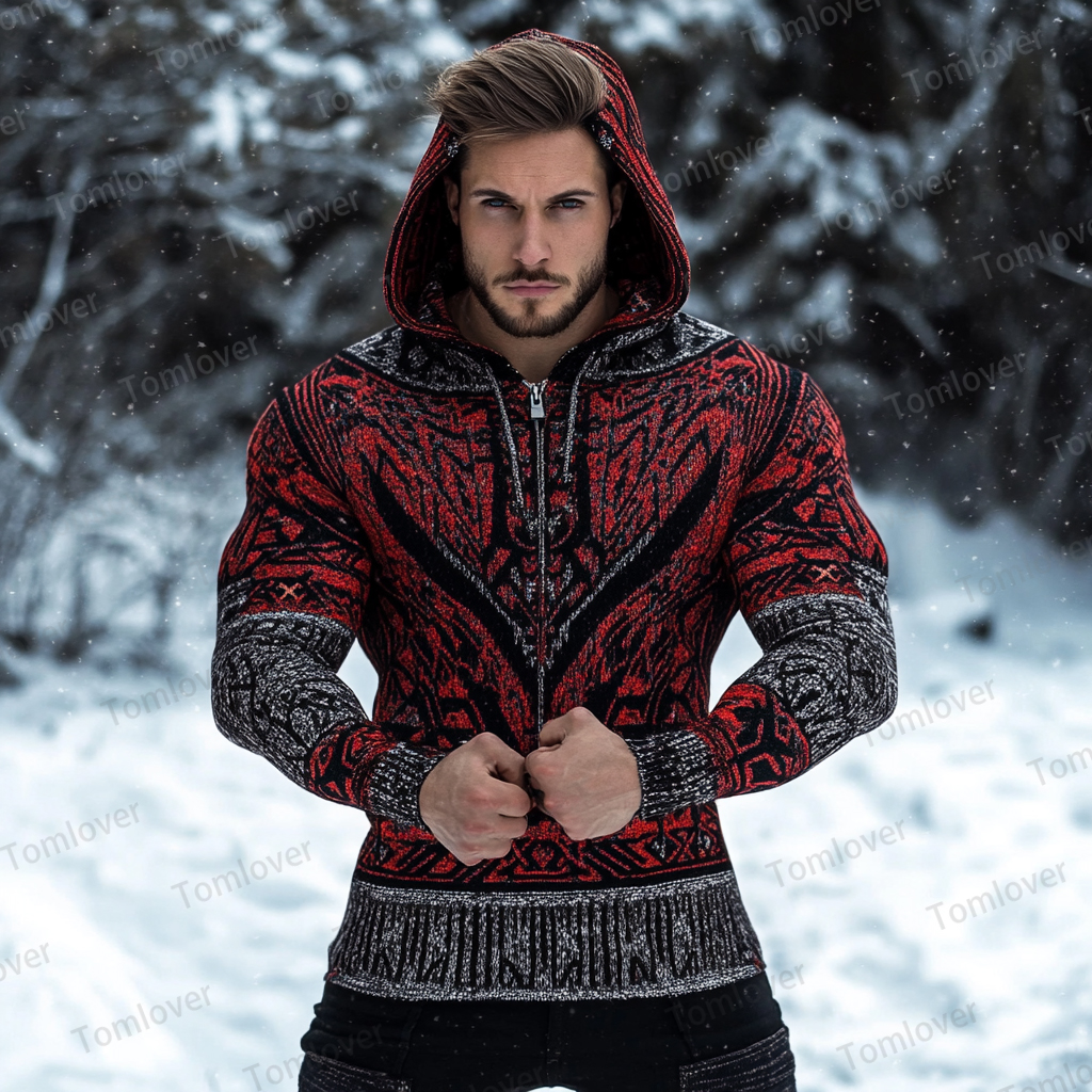 Men's Viking Wolf Inspired Celtic Chunky Hooded Sweater