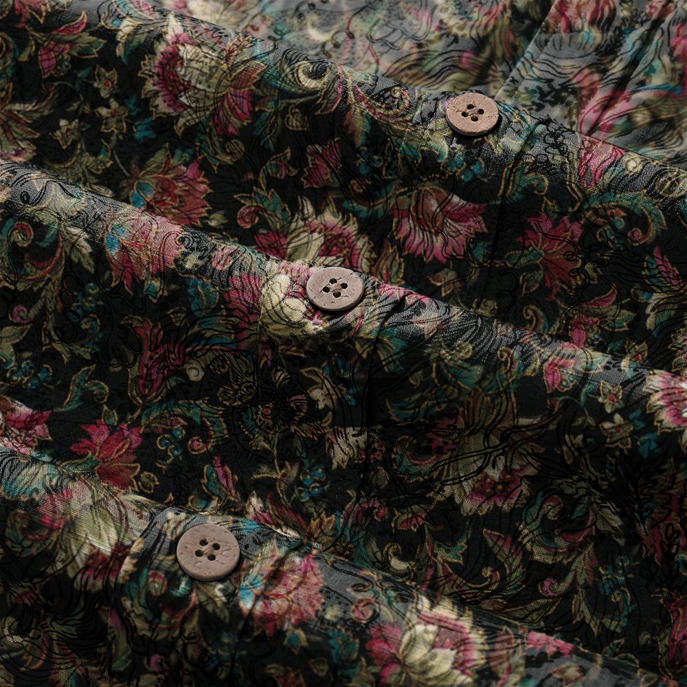 Men's Mid Cotton Button-down Aloha Shirt fashion printed pattern long-sleeved Shirt