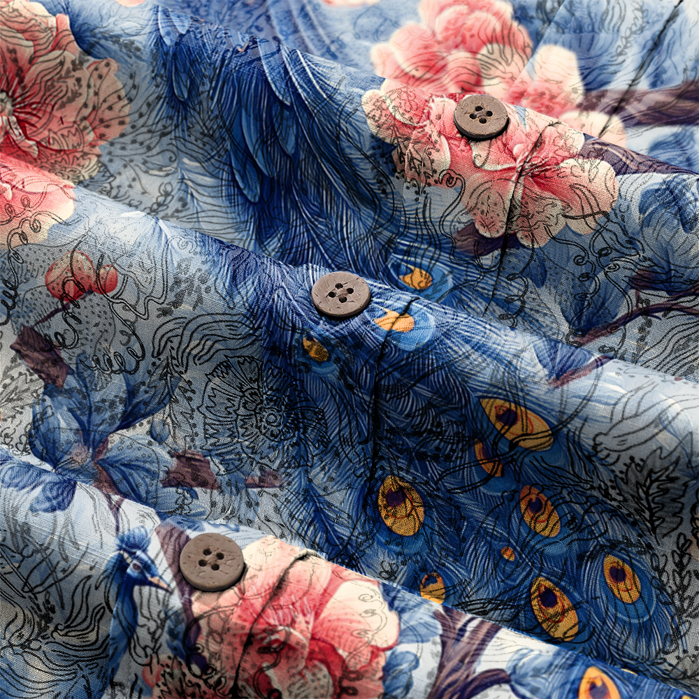 Men's Mid Cotton Button-down Aloha Shirt fashion printed pattern long-sleeved Shirt