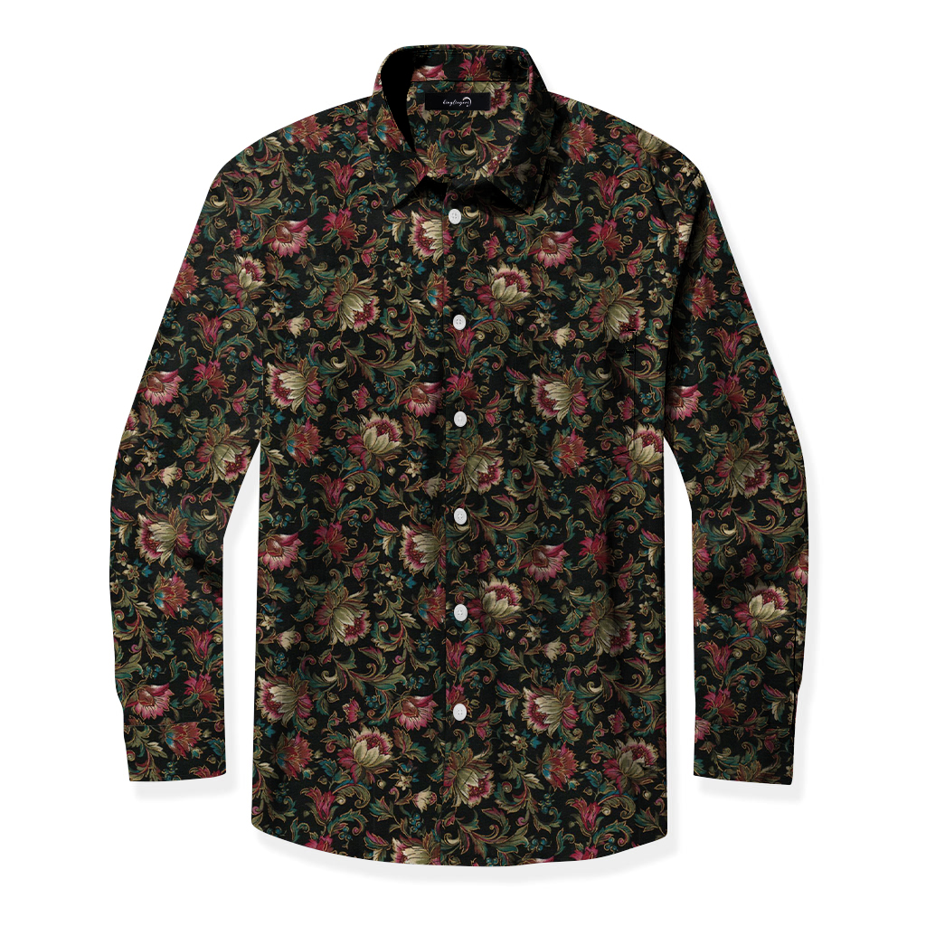 Men's Mid Cotton Button-down Aloha Shirt fashion printed pattern long-sleeved Shirt