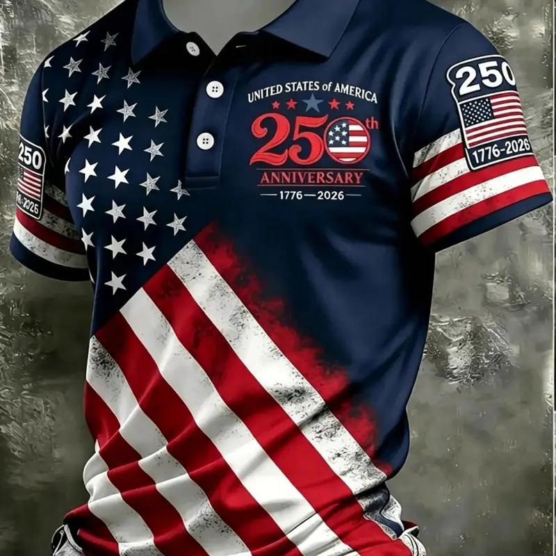 Men's Business Casual 250th anniversary of the USA Short Sleeve Polo Shirt