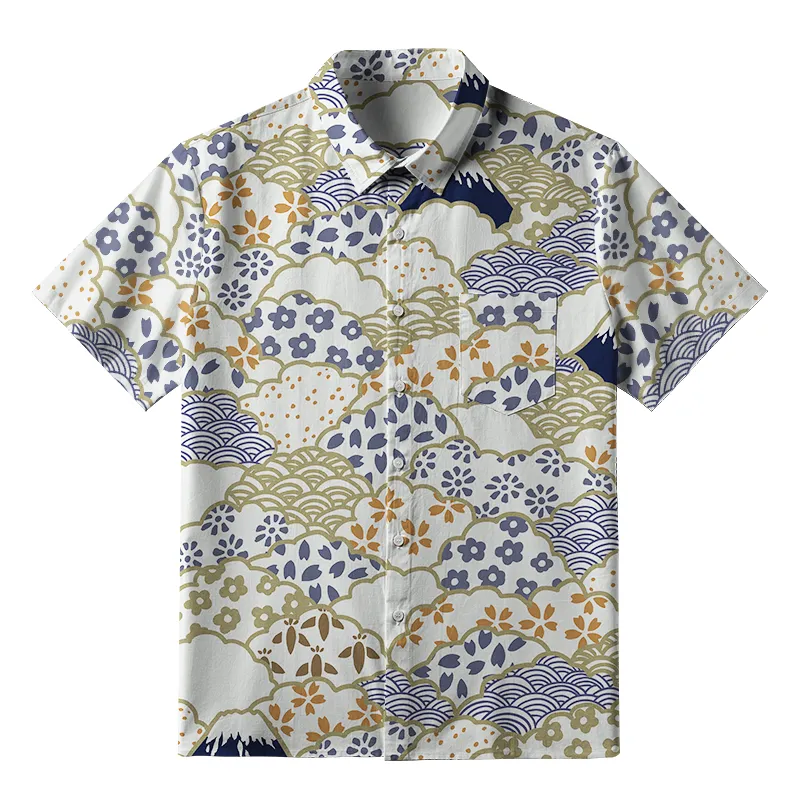Soft High Elasticity Casual Tropical  Blossoms Silhouettes Hawaiian Shirt