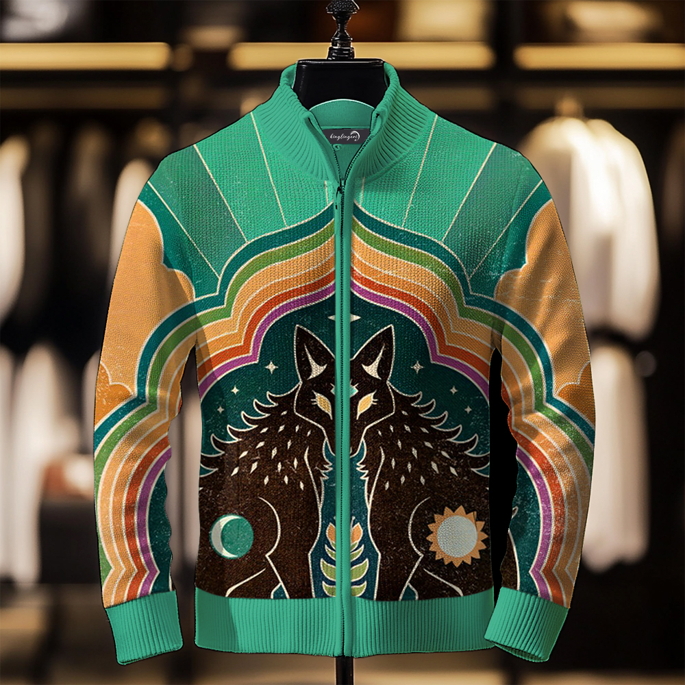 Luxe Men's Fashion Stand Collar Cardigan Sweater Knit Jacket