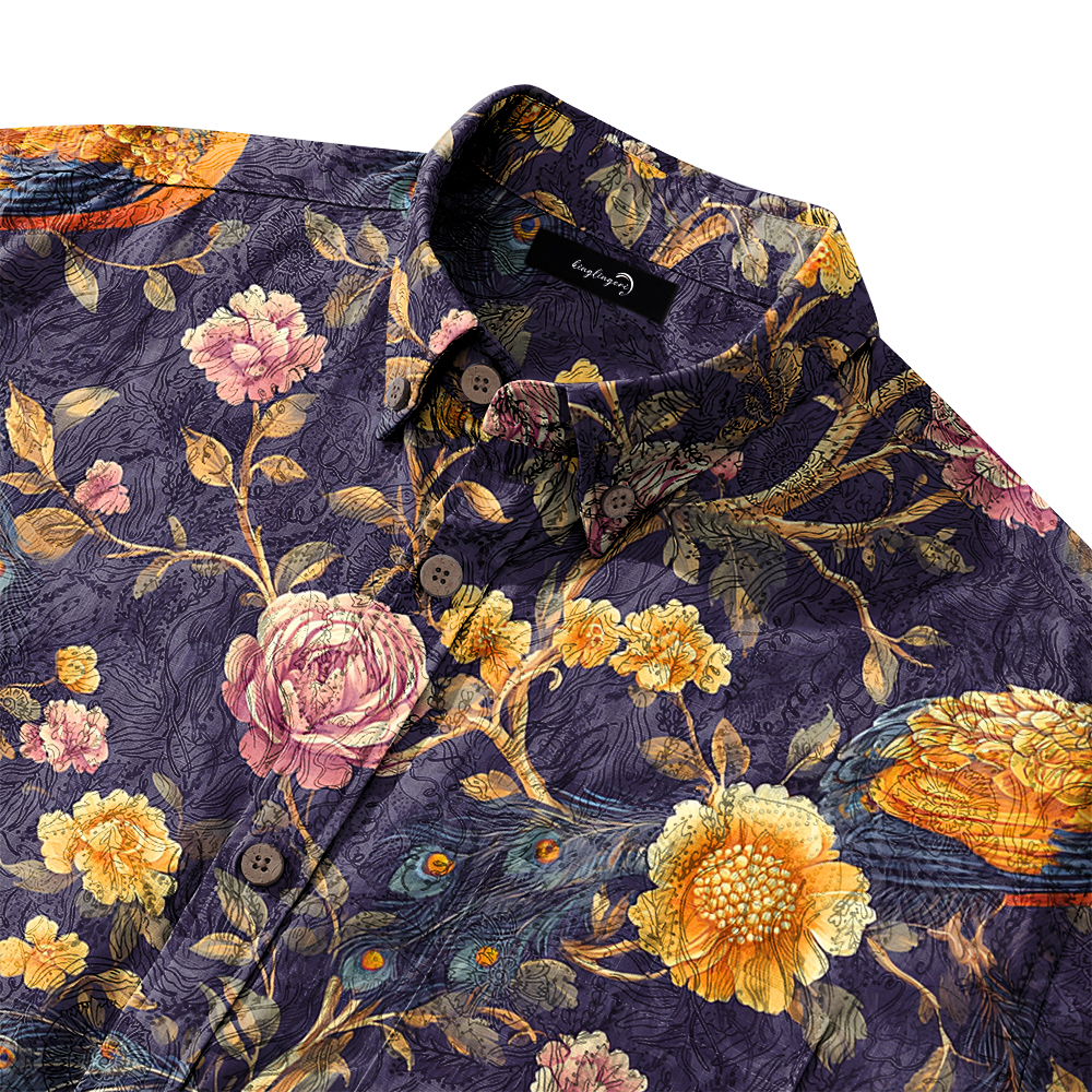 Men's Mid Cotton Button-down Aloha Shirt fashion printed pattern long-sleeved Shirt