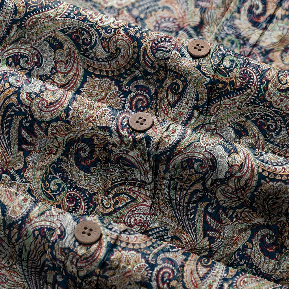 Men's Mid Cotton Button-down Aloha Shirt fashion printed pattern long-sleeved Shirt