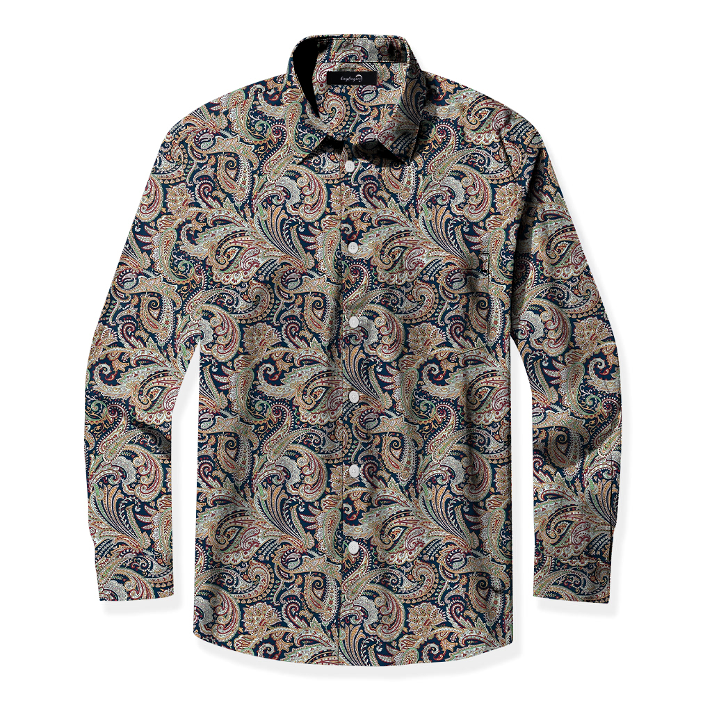 Men's Mid Cotton Button-down Aloha Shirt fashion printed pattern long-sleeved Shirt