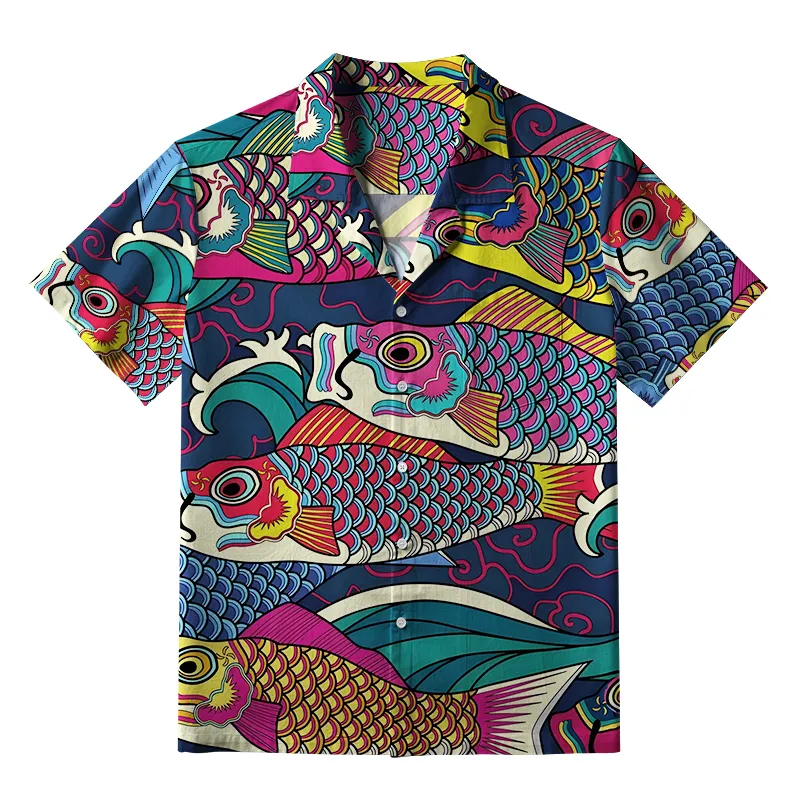 Soft High Elasticity Casual Tropical  Colorful Japanese Koinobori Hawaiian Shirt