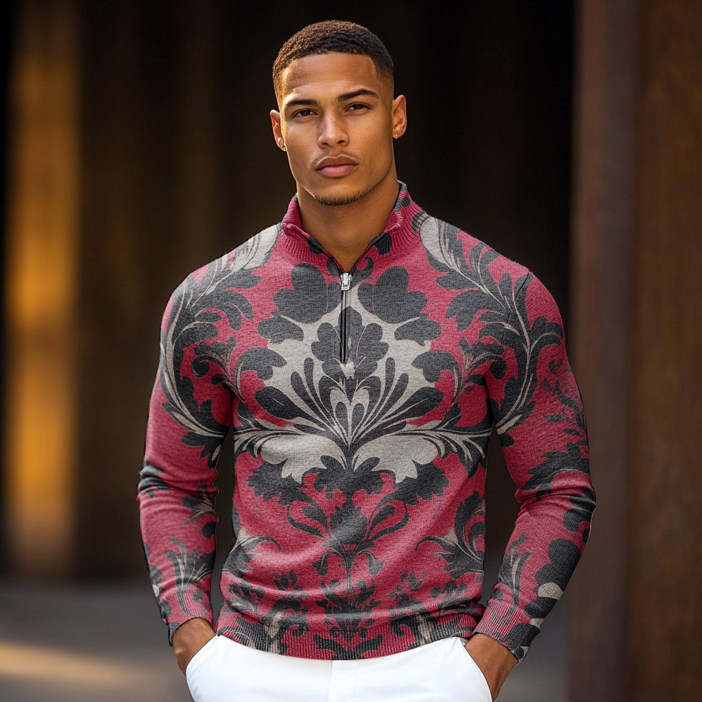 Luxe Men's Fashion Stand Collar Cardigan Sweater Knit Jacket