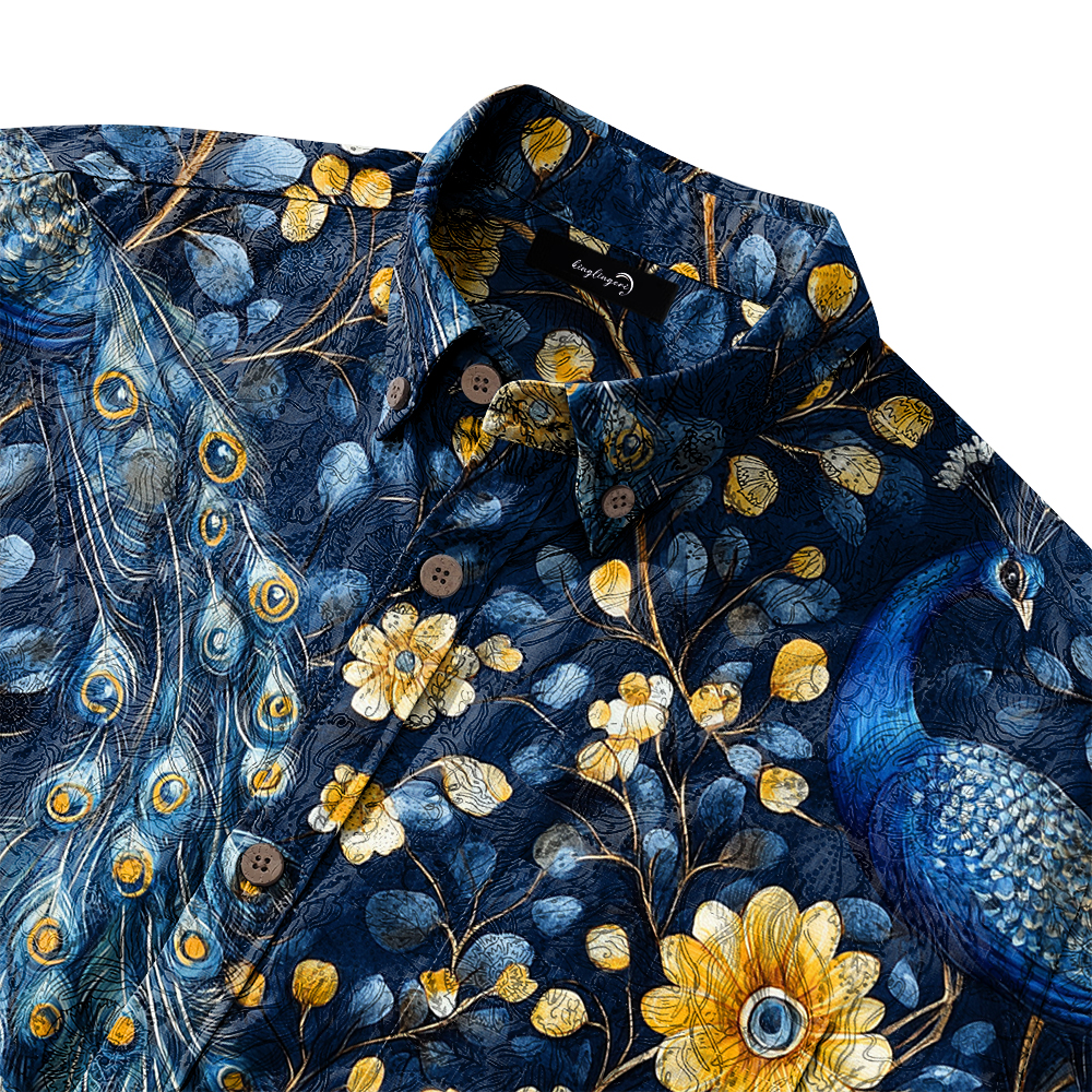 Men's Mid Cotton Button-down Aloha Shirt fashion printed pattern long-sleeved Shirt