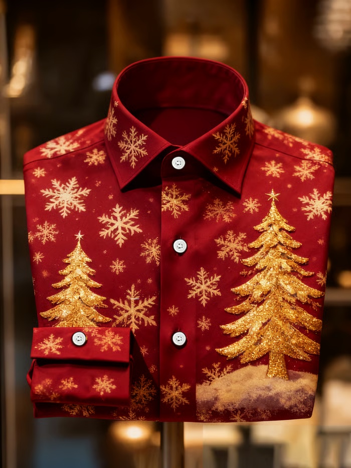 Men's Luxury Christmas Party Long Sleeve Button-Down Shirt