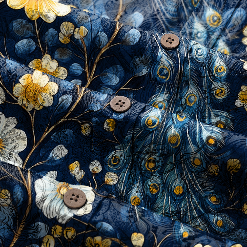 Men's Mid Cotton Button-down Aloha Shirt fashion printed pattern long-sleeved Shirt