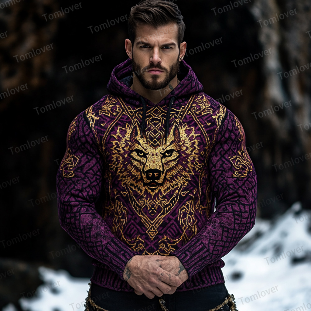 Men's Viking Wolf Inspired Celtic Chunky Hooded Sweater