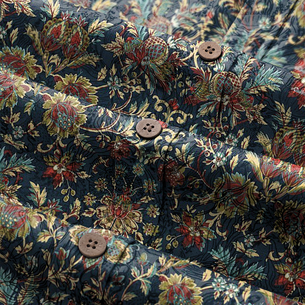 Men's Mid Cotton Button-down Aloha Shirt fashion printed pattern long-sleeved Shirt