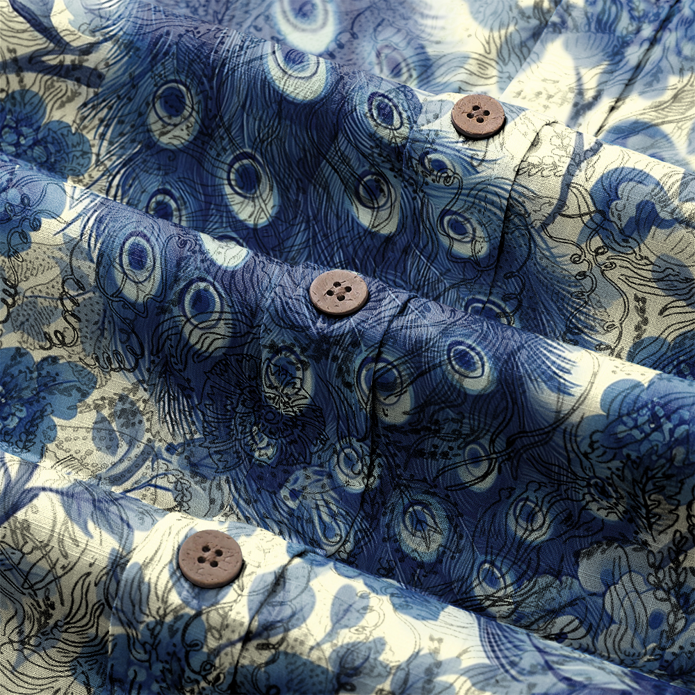 Men's Mid Cotton Button-down Aloha Shirt fashion printed pattern long-sleeved Shirt