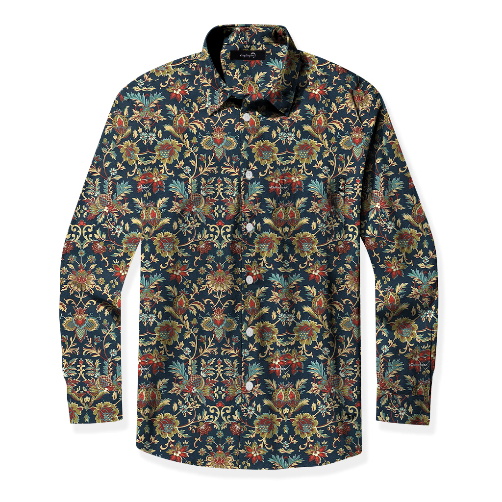 Men's Mid Cotton Button-down Aloha Shirt fashion printed pattern long-sleeved Shirt