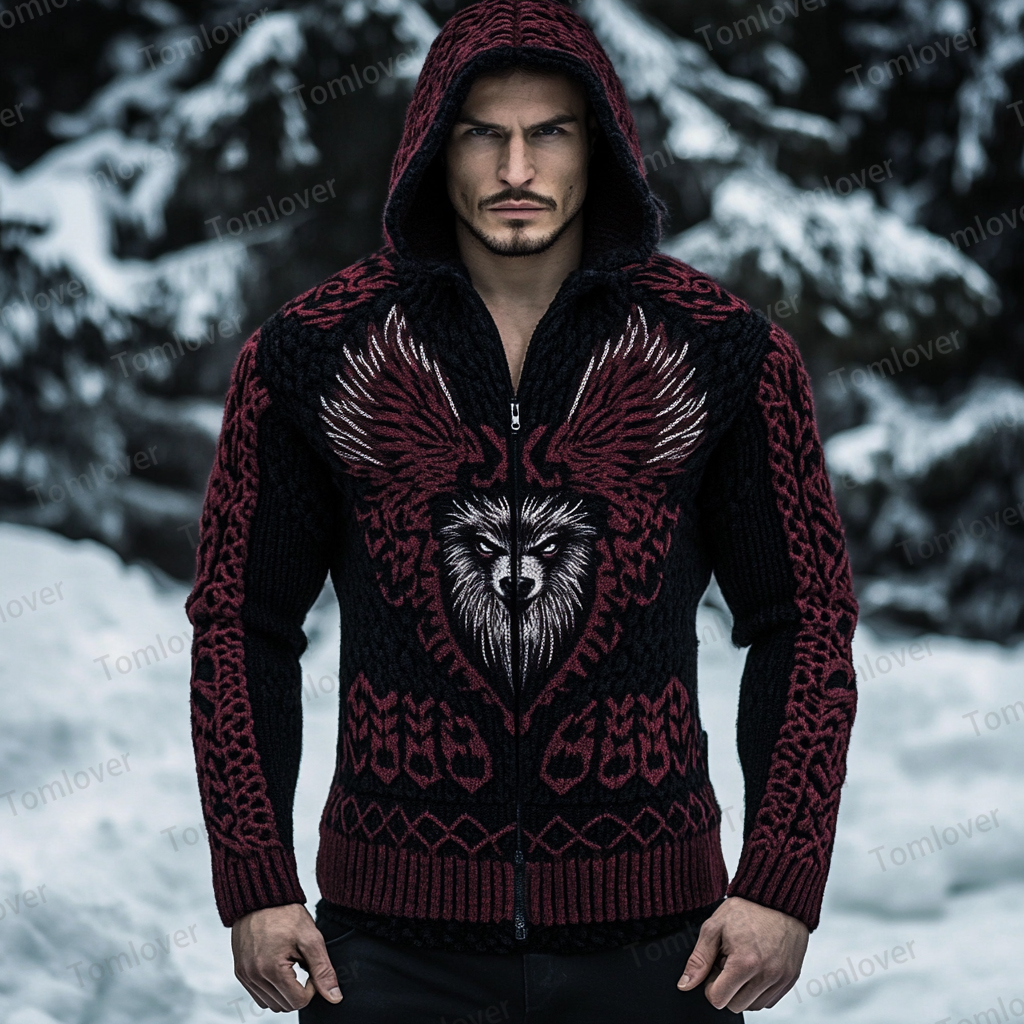 Men's Viking Wolf Inspired Celtic Chunky Hooded Sweater