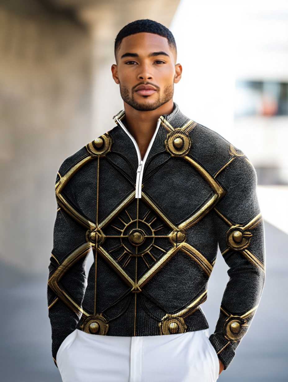 Luxe Men's Fashion Stand Collar Cardigan Sweater Knit Jacket