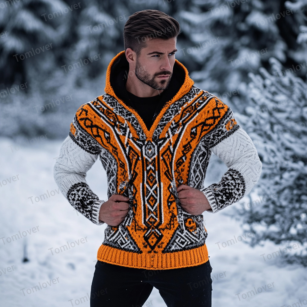 Men's Viking Wolf Inspired Celtic Chunky Hooded Sweater