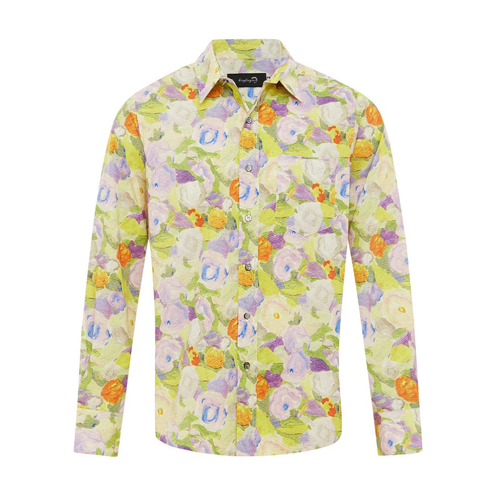 Hawaiian Men's Mid Cotton Button-down Aloha Shirt fashion printed pattern long-sleeved Shirt