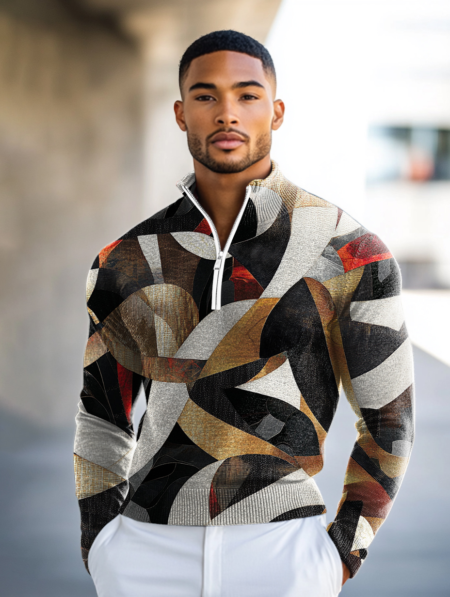 Luxe Men's Fashion Stand Collar Cardigan Sweater Knit Jacket
