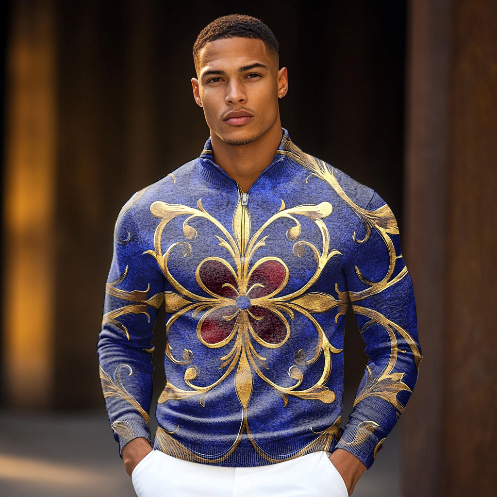 Luxe Men's Fashion Stand Collar Cardigan Sweater Knit Jacket
